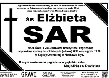 Śp. Elżbieta Sar<br> <span 3 listopad 2026r.