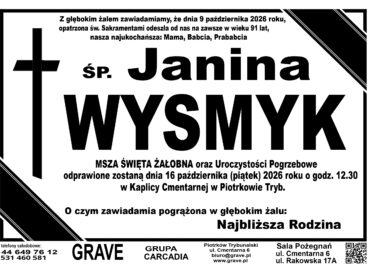 Śp. Janina Wysmyk<br> <span 16 październik 2026r.