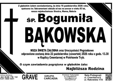 Śp. Bogumiła Bąkowska<br> <span 22 październik 2026r.